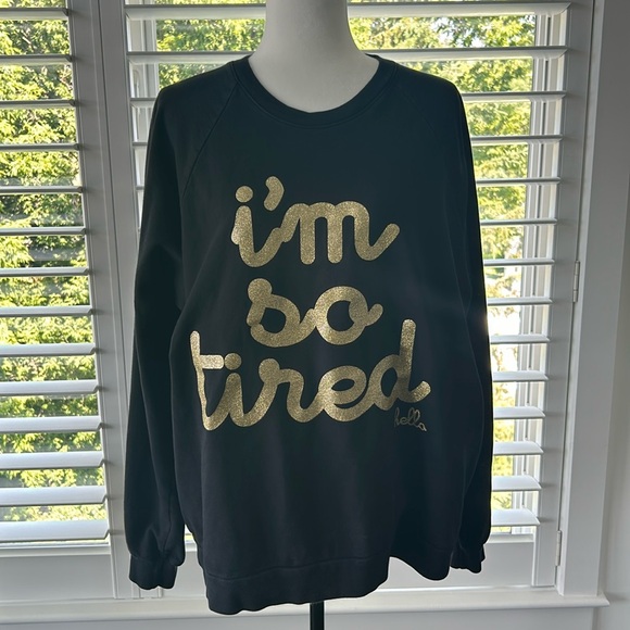HELLO APPAREL I’m So Tired Women’s Black & Gold Glitter Crewneck Sweatshirt - Picture 2 of 9